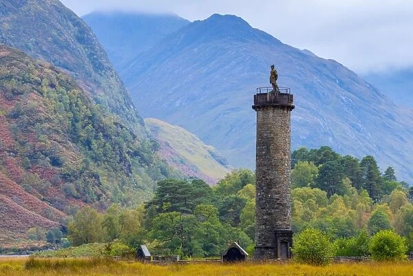 Monument to 1745 landing of Bonnie Prince Charlie at start of Jacobite Uprising, Glenfinnan, Loch Shiel, Highlands, Scotland, United Kingdom, Europe