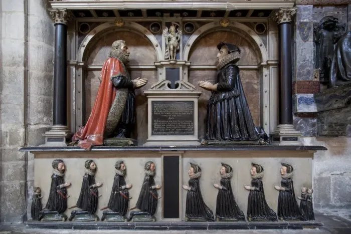 Framed Print : Monument to Thomas Machen, died 1614, his wife and 13 children, Gloucester Cathedral Framed Print : Monument to Thomas Machen, died 1614, his wife and 13 children, Gloucester Cathedral
