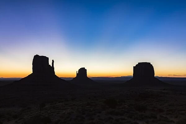 Monument Valley at dusk, Navajo Tribal Park, Arizona, United States of America, North