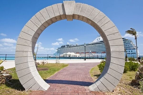 Moon gate at cruise terminal in the Royal Naval Dockyard, Bermuda, Central America