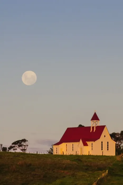 Framed Print : Full moon behind a little chapel, Westcoast, Northland, North Island, New Zealand, Pacific Framed Print : Full moon behind a little chapel, Westcoast, Northland, North Island, New Zealand, Pacific