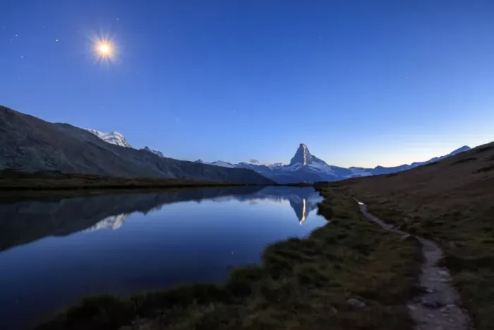 Framed Print : Full moon and Matterhorn illuminated for the 150th anniversary of the first ascent Framed Print : Full moon and Matterhorn illuminated for the 150th anniversary of the first ascent