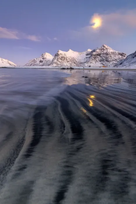Framed Print : Full moon reflected in the icy sea around the surreal Skagsanden beach, Flakstad Framed Print : Full moon reflected in the icy sea around the surreal Skagsanden beach, Flakstad