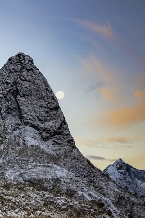 Framed Print : Full moon over the rock peak of Navaron mountain, Reine, Nordland county, Lofoten Islands Framed Print : Full moon over the rock peak of Navaron mountain, Reine, Nordland county, Lofoten Islands