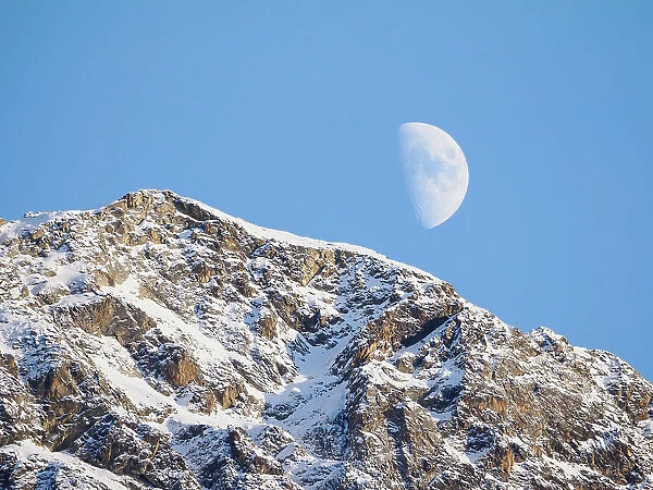 Moonrise behind Corvatsch peak, Switzerland, Europe