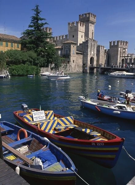 Moored boats in the harbour at Sirmione on Lake Garda