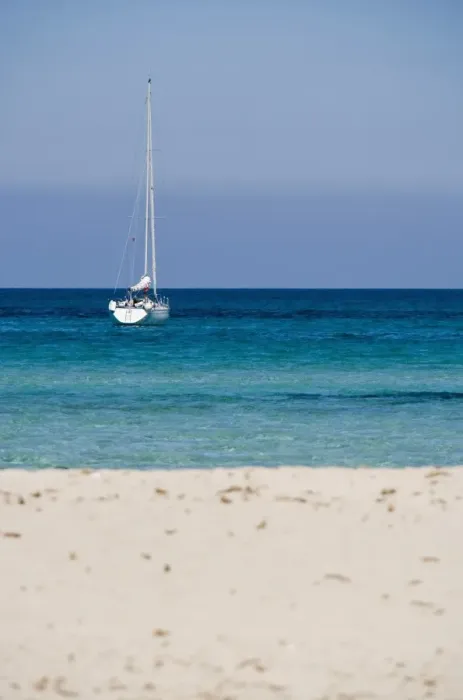 Framed Print : Moored yacht and beach Framed Print : Moored yacht and beach