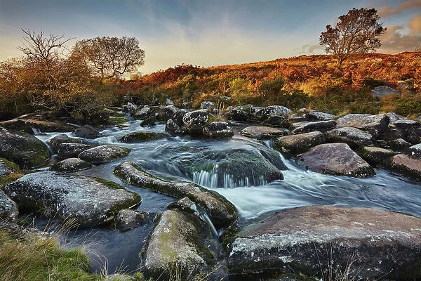 A moorland stream on rugged moors, the upper reaches of the River Teign, near Chagford