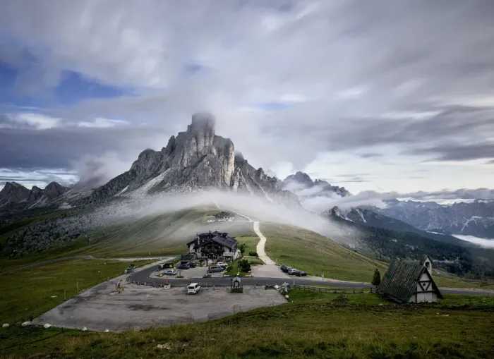 Framed Print : Morning fog, long exposure, at Passo Giau with the Ra Gusela mountain in the mist, Cortina d Ampezzo, Dolomites, Italy, Europe Framed Print : Morning fog, long exposure, at Passo Giau with the Ra Gusela mountain in the mist, Cortina d Ampezzo, Dolomites, Italy, Europe