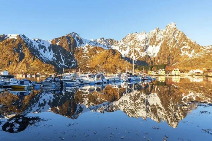 Framed Print : Morning view of the marina of Ballstad and reflection of mountains in the calm and frozen water, spring season, Ballstad, Vestvagoy, Lofoten Islands, Norway, Scandinavia, Europe Framed Print : Morning view of the marina of Ballstad and reflection of mountains in the calm and frozen water, spring season, Ballstad, Vestvagoy, Lofoten Islands, Norway, Scandinavia, Europe