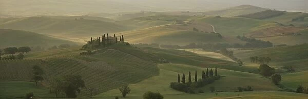 Morning view across Val d Orcia to The Belvedere
