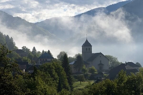 A morning view towards the village of Marthod, Savoie, France, Europe