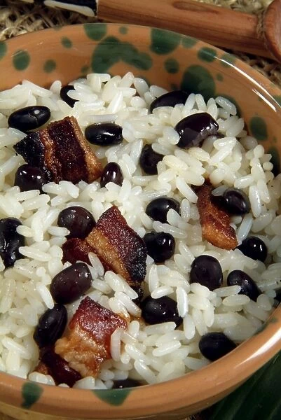Moros y cristianos (black beans, rice, fried ham), Cuba, West Indies, Central America