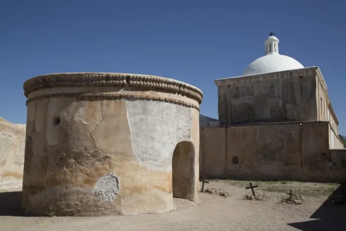 Framed Print : Mortuary chapel and graves, San Jose de Tumacacori Mission, established in 1691, Tumacacori National Historic Park, New Mexico, United States of America, North America Framed Print : Mortuary chapel and graves, San Jose de Tumacacori Mission, established in 1691, Tumacacori National Historic Park, New Mexico, United States of America, North America