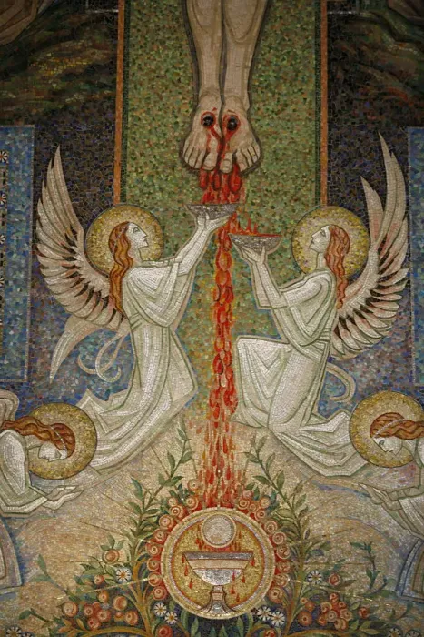 Framed Print : Detail of the mosaic by Antoine Molkenboer showing the Blood of Christ, Annecy