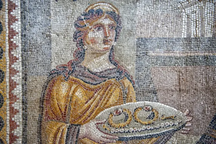 Framed Print : Mosaic of the Chresis from Daphne (Harbiye), 4th century AD, Hatay Archaeology Museum, Antioch, Hatay province, Southwest Turkey, Anatolia, Turkey, Asia Minor, Eurasia