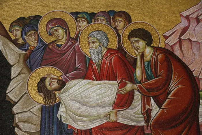 Framed Print : Mosaic of Christs death at the Church of the Holy Sepulchre, Jerusalem, Israel