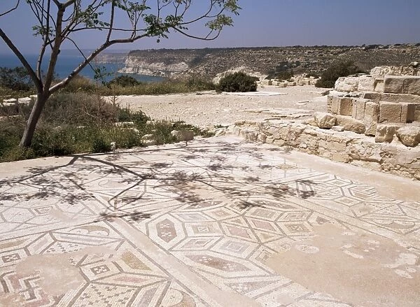 Mosaic among the cliff top ruins, Curium (Kourion) (Kurion), Cyprus, Europe