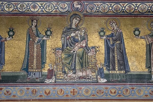 Mosaic on facade of the church of Santa Maria in Trastevere, Piazza Santa Maria in Trastevere