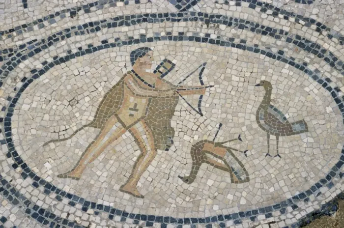 Framed Print : Mosaic floor of hunting scene