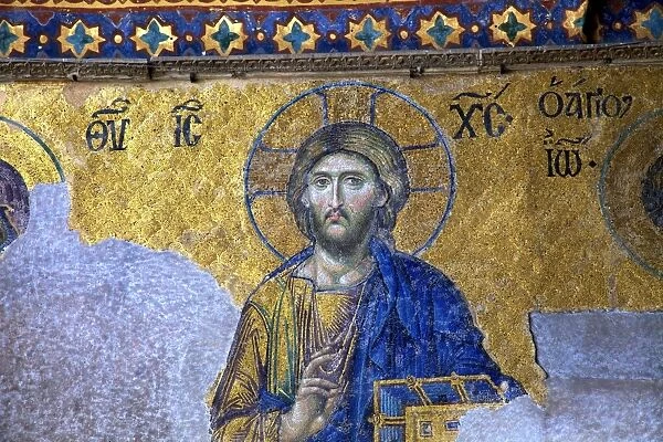 Mosaic of Jesus Christ, interior of Hagia Sophia (Aya Sofya Mosque) (The Church of Holy Wisdom), UNESCO World Heritage Site, Istanbul, Turkey, Europe