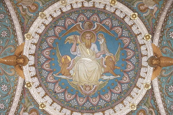 Mosaic of Mary, daughter of God, in Fourviere basilica, Lyon, Rhone, France, Europe