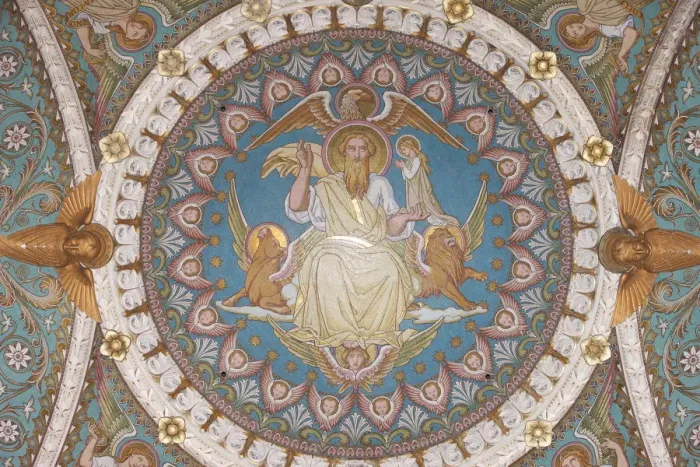 Framed Print : Mosaic of Mary, daughter of God, in Fourviere basilica, Lyon, Rhone, France, Europe