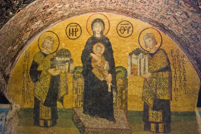 Framed Print : Mosaic panel in tesserae tiles inside Aya Sofya (Sancta Sophia), UNESCO World Heritage Site Framed Print : Mosaic panel in tesserae tiles inside Aya Sofya (Sancta Sophia), UNESCO World Heritage Site