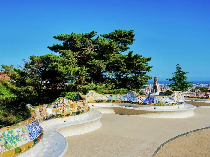 Framed Print : Mosaic Serpentine Bench at the Main Terrace, Park Guell, UNESCO World Heritage Site, Barcelona, Catalonia, Spain, Europe