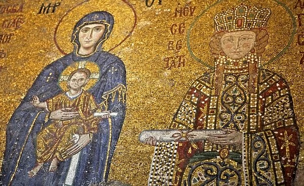 Mosaic of Virgin Mary and Infant Jesus Christ found in the Hagia Sophia Museum, UNESCO World Heritage Site, Istanbul, Turkey, Europe, Eurasia