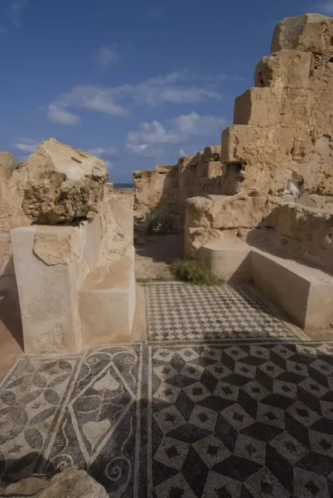 Framed Print : Mosaics at Theatre Baths, Roman site of Sabratha, UNESCO World Heritage Site