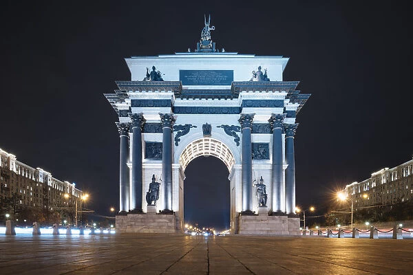 Moscow Gate of Triumph at Night, Moscow, Moscow Oblast, Russia, Europe