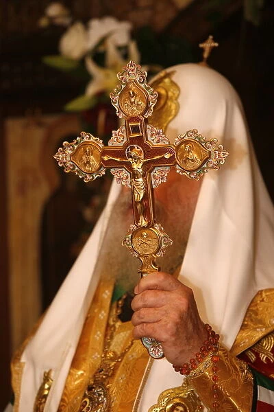 Moscow Orthodox patriarch Alexis II holding a crucifix, Paris, France, Europe