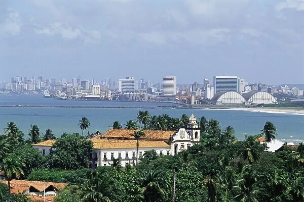 Mosteiro de Sao Bento, monastery and view of Recife in the background, Olinda, Per