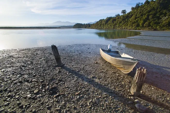 Framed Print : Motor boat, Okarito Lagoon, West Coast, South Island, New Zealand, Pacific Framed Print : Motor boat, Okarito Lagoon, West Coast, South Island, New Zealand, Pacific