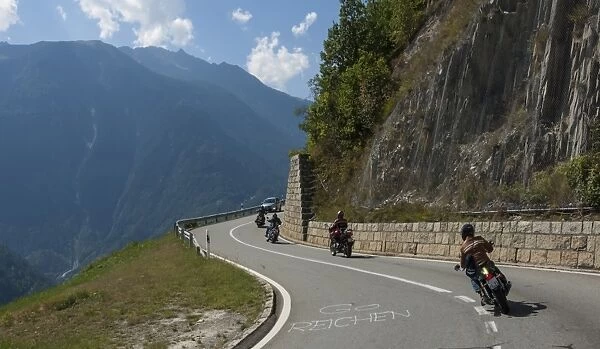 Motor cyclists on the Pass above Martigny, Switzerland, Europe