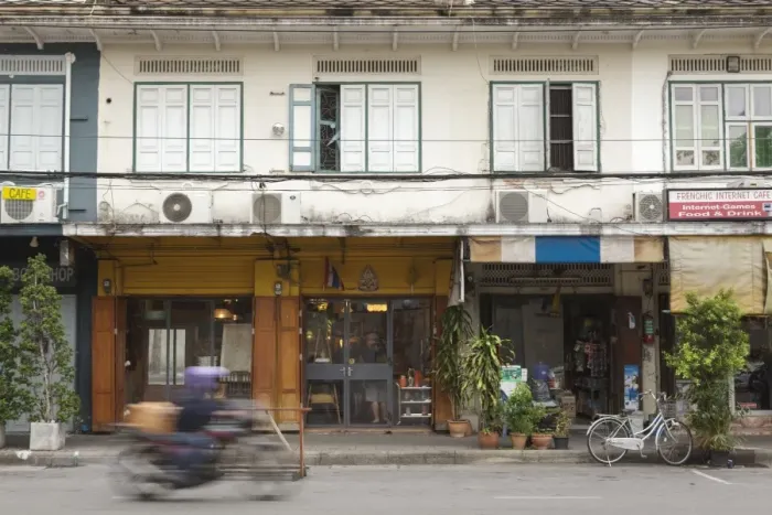 Framed Print : A motorbike rides past a shop front in Rattanakosin, Bangkok, Thailand, Southeast Asia, Asia Framed Print : A motorbike rides past a shop front in Rattanakosin, Bangkok, Thailand, Southeast Asia, Asia