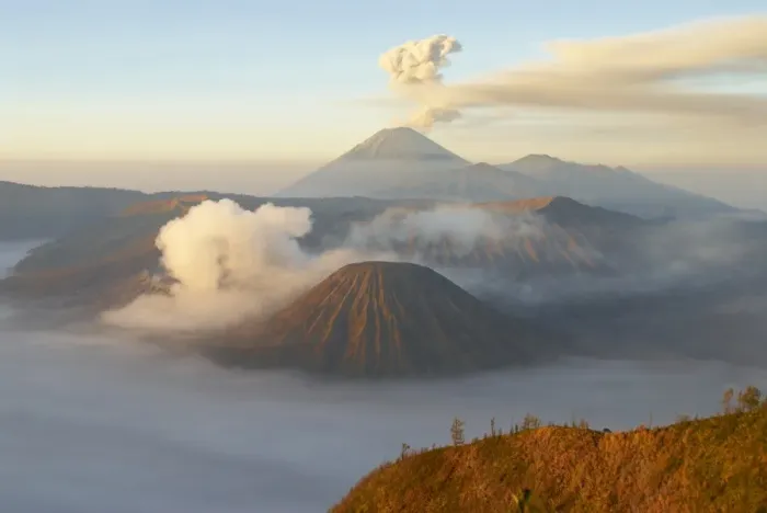 Framed Print : Mount Bromo, a volcano reaching 2392m, and Mount Semeru at 3676m early in the morning Framed Print : Mount Bromo, a volcano reaching 2392m, and Mount Semeru at 3676m early in the morning