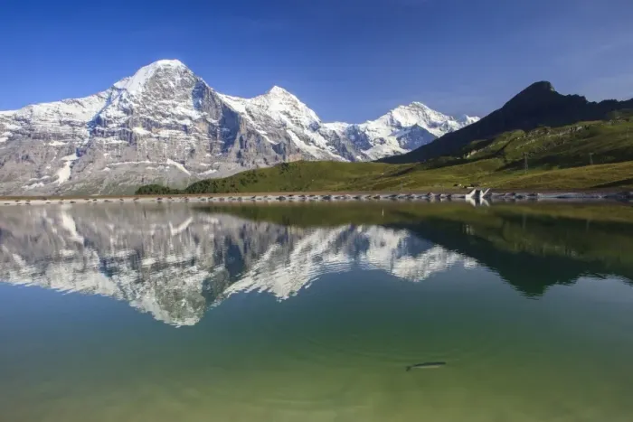 Framed Print : Mount Eiger reflected in clear waters of a lake, Mannlichen, Grindelwald, Bernese Oberland Framed Print : Mount Eiger reflected in clear waters of a lake, Mannlichen, Grindelwald, Bernese Oberland