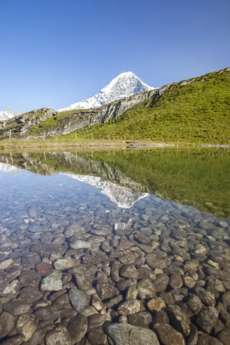 Framed Print : Mount Eiger reflected in a creek, Mannlichen, Grindelwald, Bernese Oberland, Canton of Bern Framed Print : Mount Eiger reflected in a creek, Mannlichen, Grindelwald, Bernese Oberland, Canton of Bern