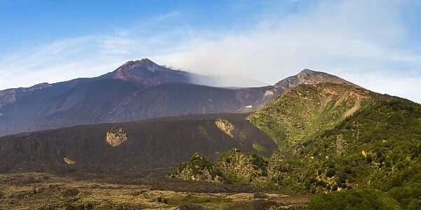 Mount Etna Volcano, with a lava field in the foreground, UNESCO World Heritage Site, Sicily, Italy, Europe