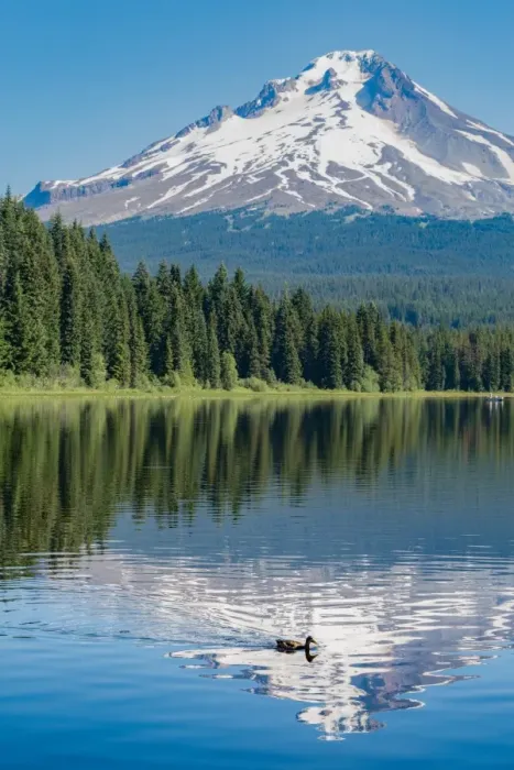 Framed Print : Mount Hood, part of the Cascade Range, perfectly reflected in the still waters of Trillium Lake Framed Print : Mount Hood, part of the Cascade Range, perfectly reflected in the still waters of Trillium Lake