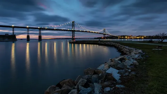 Framed Print : Mount Hope Bridge from Bristol Town Common, Rhode Island, New England, United States of America, North America Framed Print : Mount Hope Bridge from Bristol Town Common, Rhode Island, New England, United States of America, North America