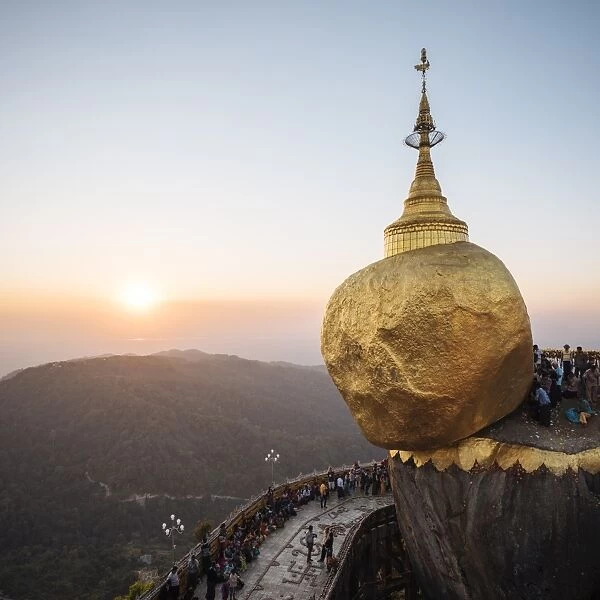 Mount Kyaiktiyo (Golden Rock) at sunset, Mon State, Myanmar (Burma), Asia