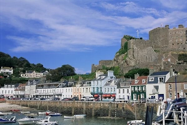 Mount Orgueil Castle and harbour, Gorey, Grouville, Jersey, Channel Islands