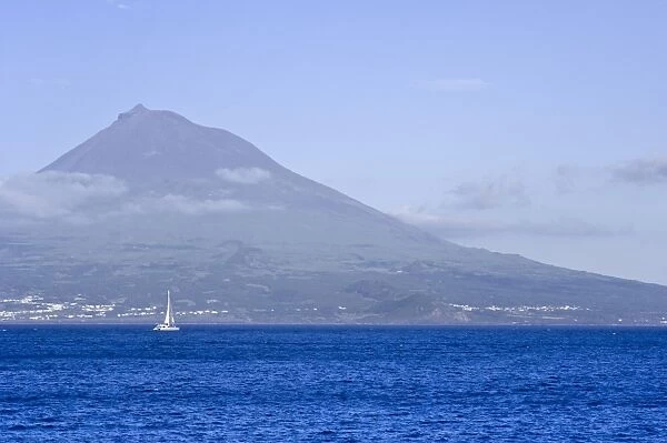 Mount Pico seen from waterfront of Horta, Faial, Azores, Portugal, Atlantic, Europe