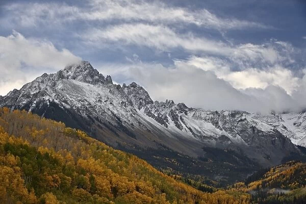 Mount Sneffels with a dusting of snow in the fall, Uncompahgre National Forest, Colorado, United States of America, North America