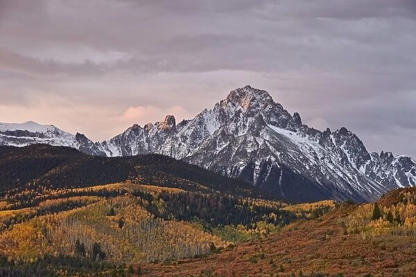 Mount Sneffels at sunrise in the fall, Uncompahgre National Forest, Colorado, United States of America, North America