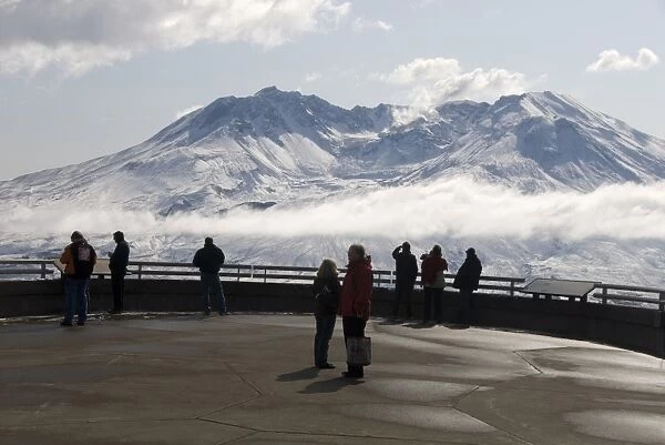 Mount St. Helens, with steam plume from rising dome within crater, seen from Johnston Ridge Visitor Centre, Washington state, United States of America