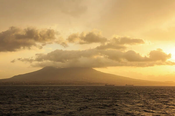 Mount Vesuvius at sunrise, Bay of Naples, Naples, Campania, Italy, Europe
